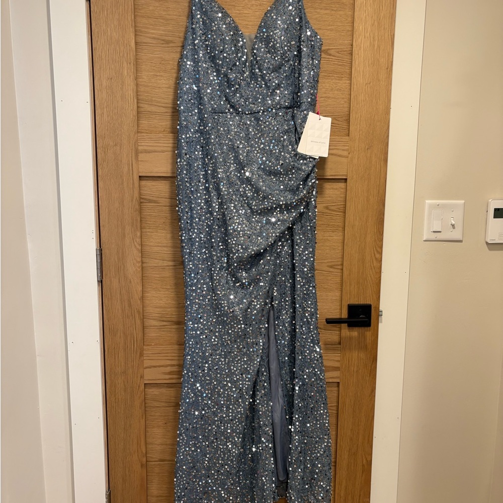 Sparkling Gray Gown with Slit and corset back